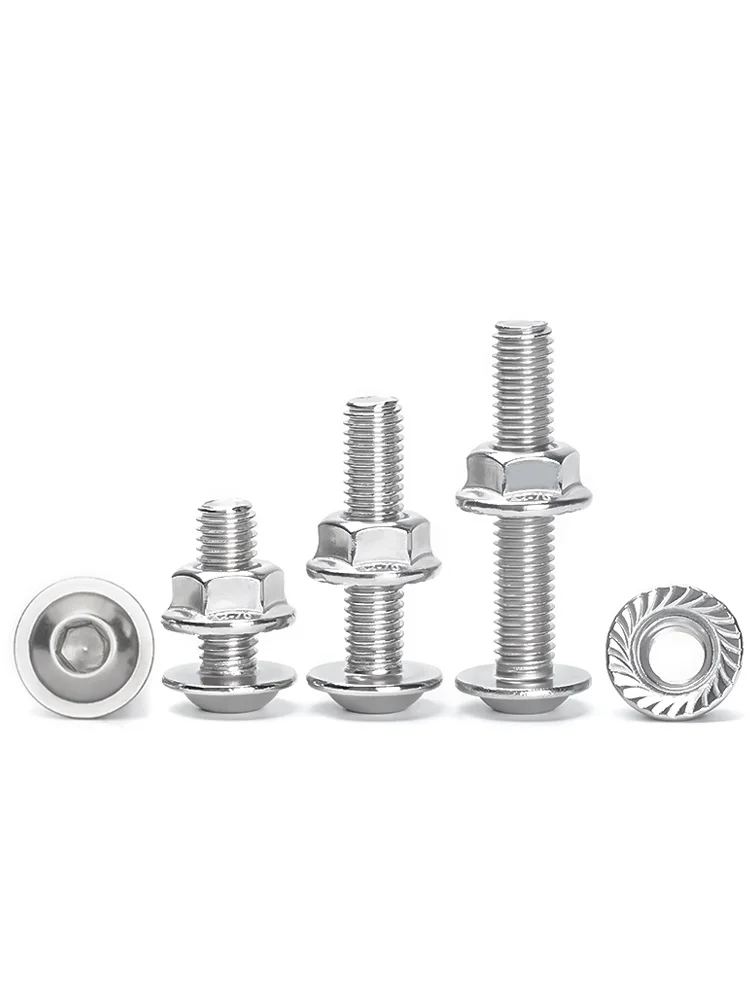 ชุดน็อตหกเหลี่ยมหัวกลมพร้อมแหวนรองและแหวนล็อค  ขนาด M2.5 - M10  ทำจากสแตนเลส 304 เกรด A2