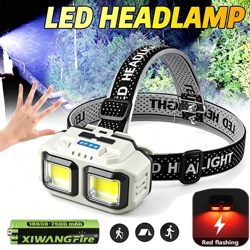 COB LED Headlamp Rechargeable Headlight,Waterproof Work Light for Outdoor Camping Fishing,Christmas Gifts for Repair Job Worker