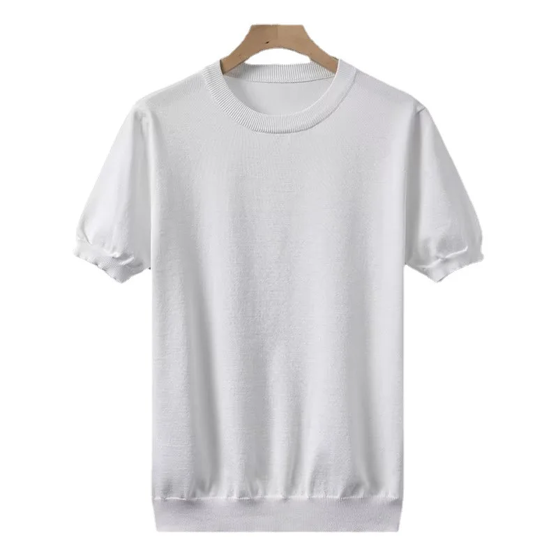 Solid Color Knitted Sweater Short Sleeved Spring Summer Thin T-shirt Men\'s Trendy Handsome With a Matching Base Shirt Tops