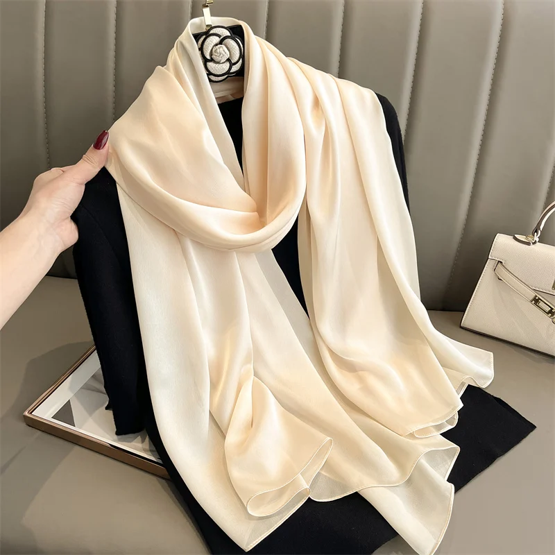 Luxury Brand Solid Silk Scarf Women Fashion Quality Soft Scarves Female Shawls Foulard Bandana Beach Cover-ups Wraps