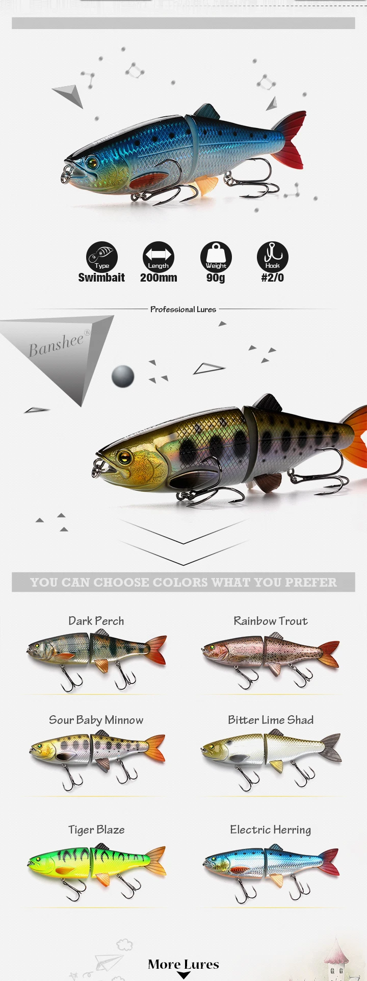 Swimbait Angeln 20 cm 90g 3,17 unzen Köder Sinkende Wobbler Künstliche Harte Angeln Köder Multi Segmente 2-gelenk Köder Für Hecht Bass – Detail 11