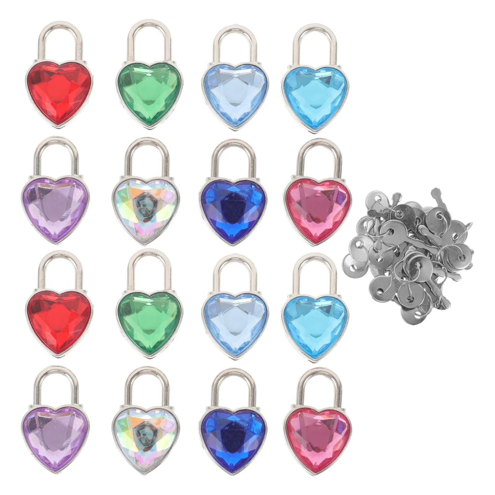16 قطعة قفل الأحجار الكريمة على شكل قلب من حجر الراين قفل الحب المزخرف سلسلة مفاتيح معدنية صغيرة هدية عيد الحب أقفال صغيرة مع مفاتيح