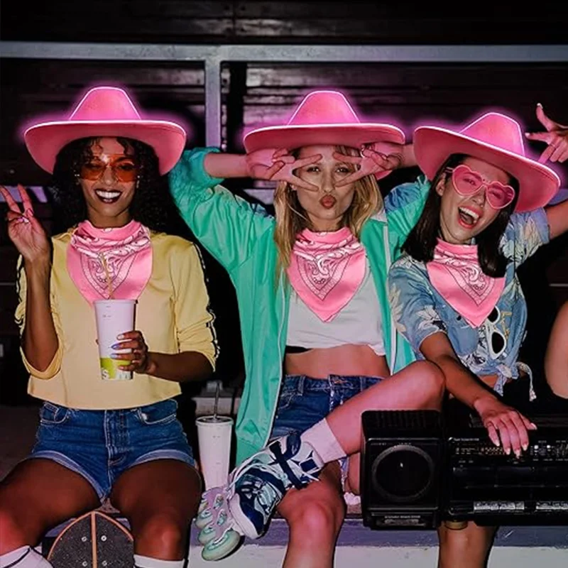 Rave Glowing Light Up Bar Cowboy Hat LED Luminous Bride Cowgirl Cap NightClub Bachelor Party Props Neon Hat Festival Supplies
