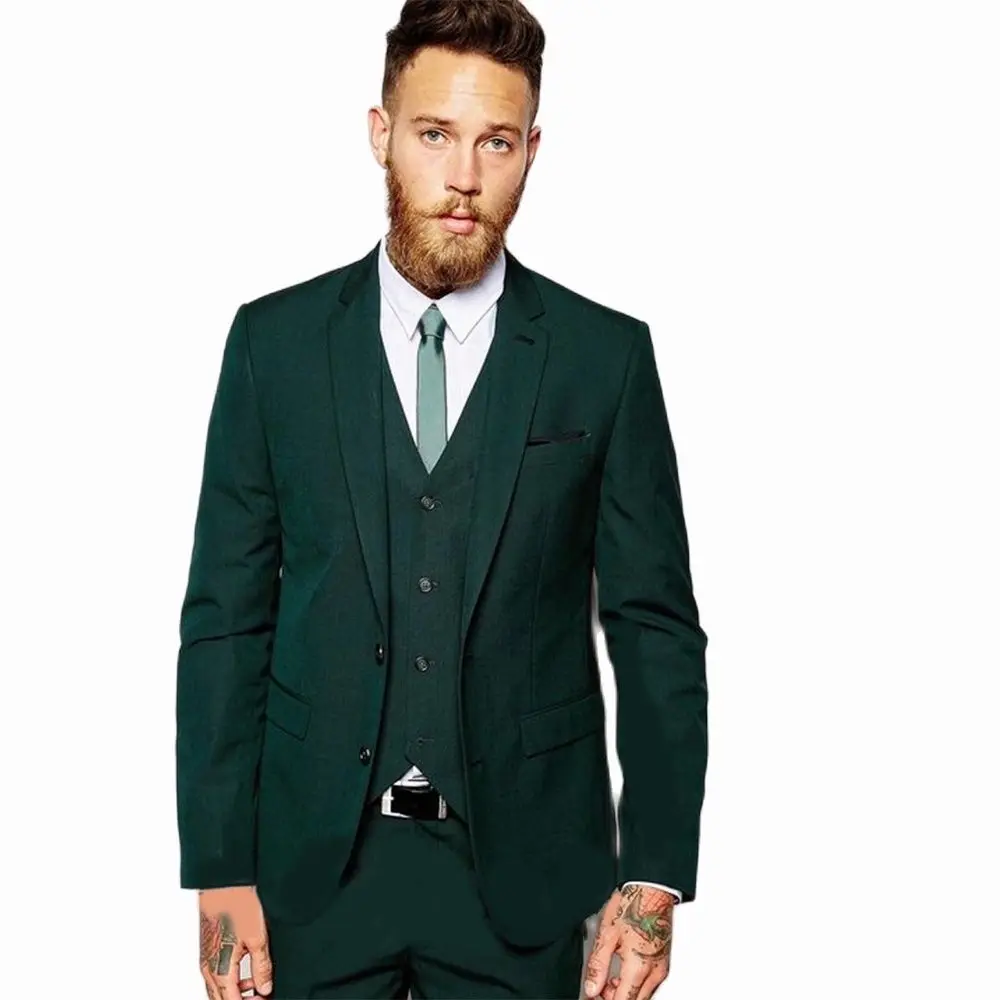 

2023 Tailor Made Men Suits Slim Fit Army Green Groomsmen Tuxedo 3 Pieces Wedding Party Suit for Men (Blazer + Vest + Pants)