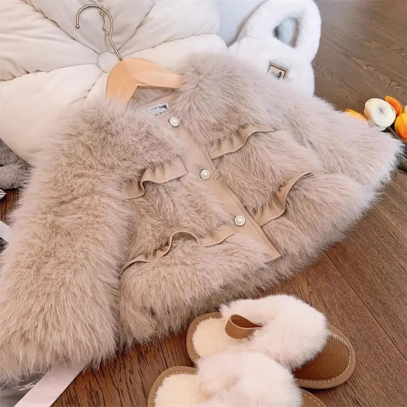 

Fashion Girls Coat Jacket Cotton Artificial fur Outwear Overcoat Warm Tops Children's Clothing Elegance Windbreake Outwear