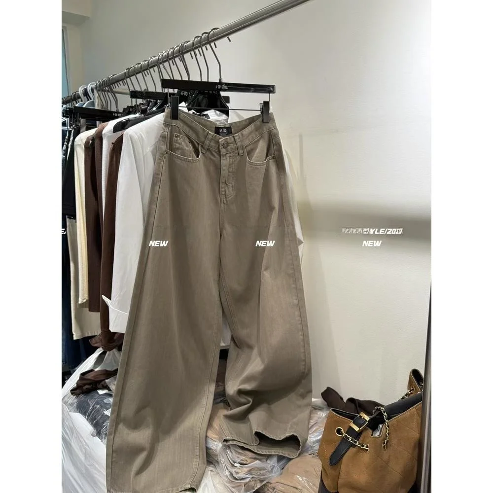 

High Waist Wide Leg Straight Cut Denim Jeans Women's Korean Style Washed Blue Jeans Slimming Long Trousers Autumn New Arrival