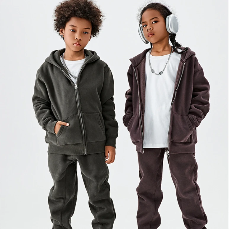 

Fleece Thick Tracksuit for Boys Zipper Hoodies Sweatpants Two Pieces Teen Kids Winter 2023 Clothing Set School Girls Sportswear