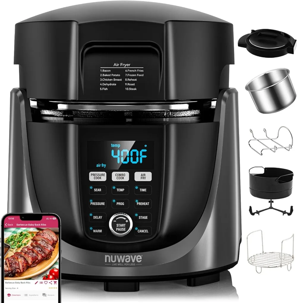 

NuWave Duet Air Fryer & Electric Pressure Cooker, 540-in-1 Highly Programmable One-Touch Cooker, 105kPa, Crisp&Tender