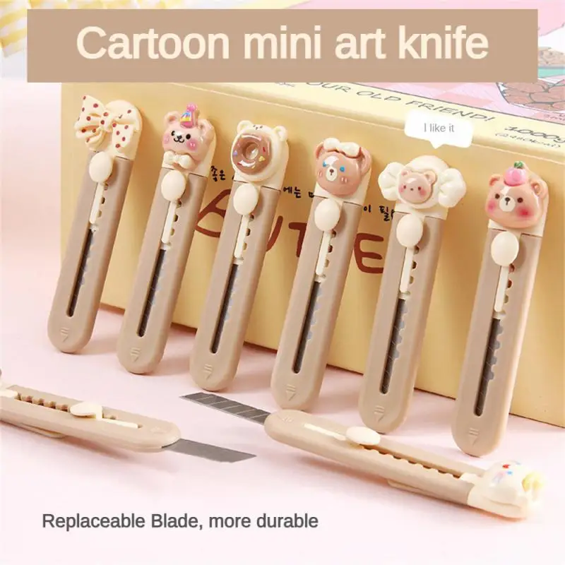 Cartoon Utility Knife for Student Cute Fashion Box Cutter Small Portable Kawaii Beige Coffee Color Letter Opener Office