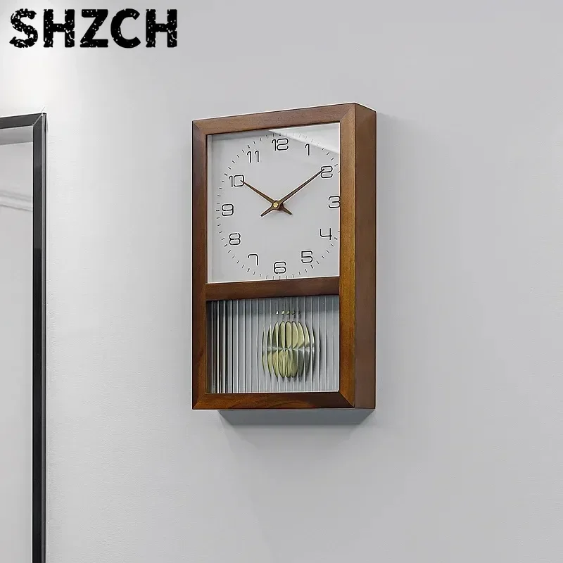 Reloj  pared  mara maciza  roble, reloj colgante minimalista para sala  estar, reloj  péndulo silencioso  mara N