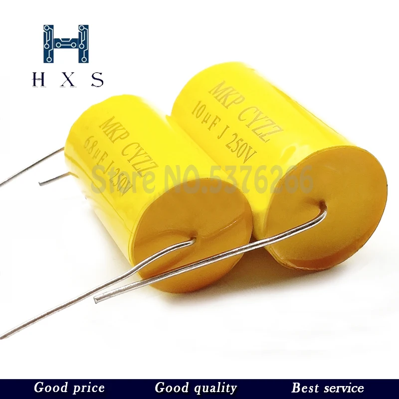 2pcs MKP yellow round axial 250v1/2.2/3.3/4.7/6.8/10uf electrodeless tweeter through capacitor