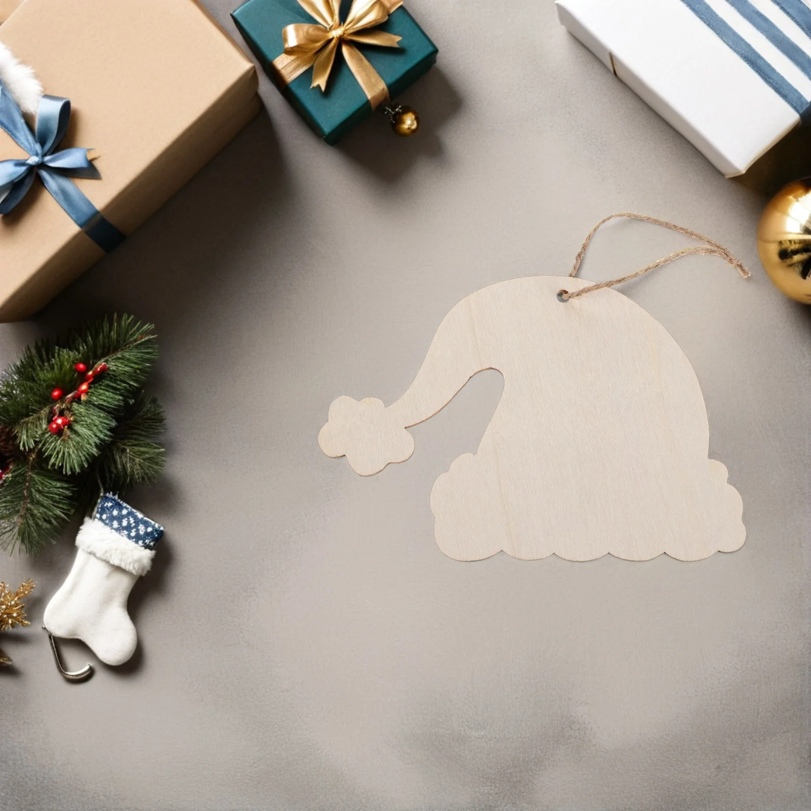 

20Pcs Santa Hat Unfinished Wood Ornaments Blank Christmas Tree Hanging Cutouts DIY Paintable Rustic Holiday Decor