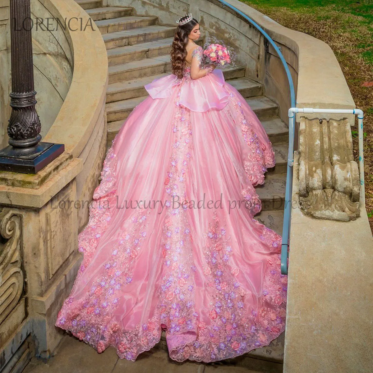 Pink Exquisite 2024 Quinceanera Dress Puffy 3D Flowers Sweet 16 Dress Ball Gown Appliques abiti da festa Vestidos De XV Anos