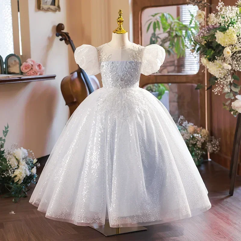 

Модное милое новое пышное платье с круглым вырезом и коротким рукавом для дня рождения, изысканное блестящее тонкое бальное платье с цветочным принтом и бриллиантами
