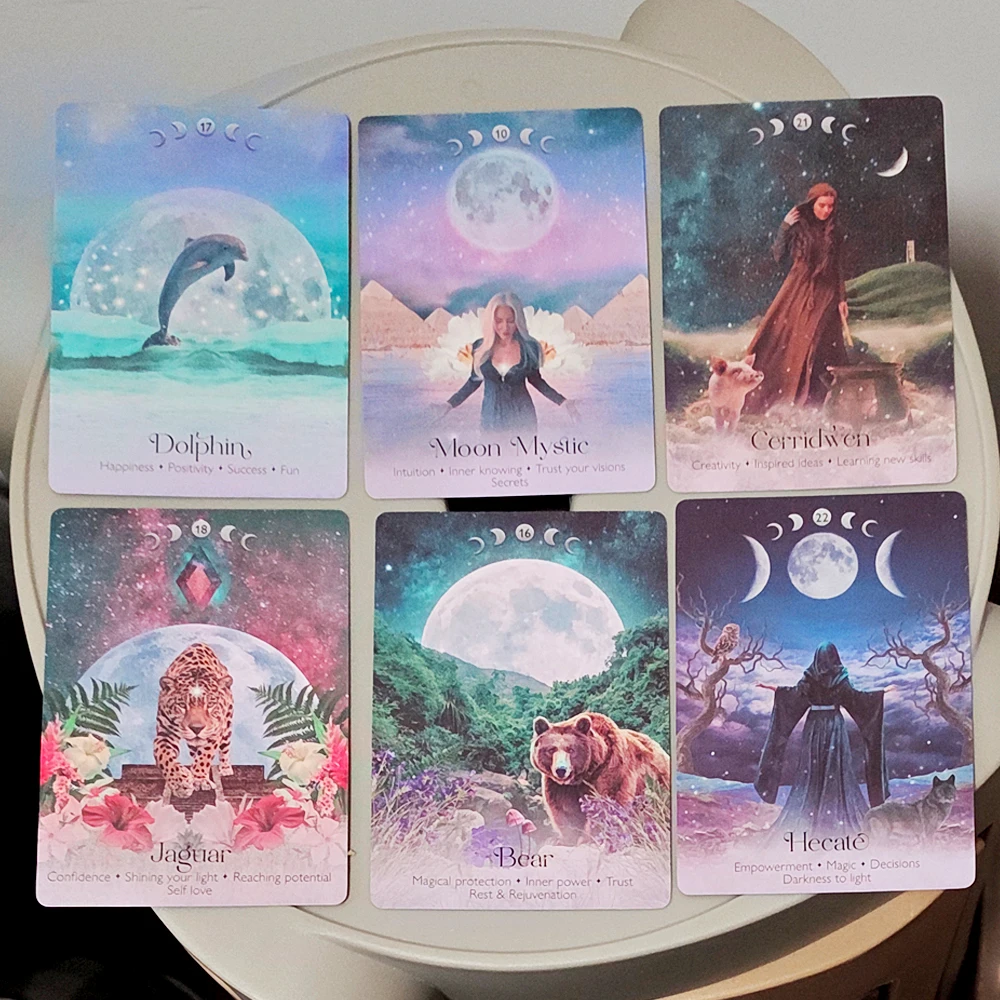 Picture 5: Lunar Magic Oracle Deck 40 Moon Cards Double-embossed, Moon Phases, Goddesses, Sacred Animals, Plants Spiritual Gift 10.5*7.5cm