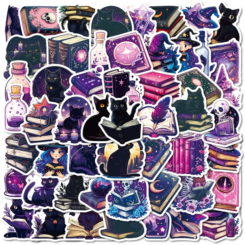 10/30/56PCS Cartoon Gothic Purple Book PVC Sticky Sticker Aesthetic DIY Decoration Scrapbooking Hand Accounting Supplies