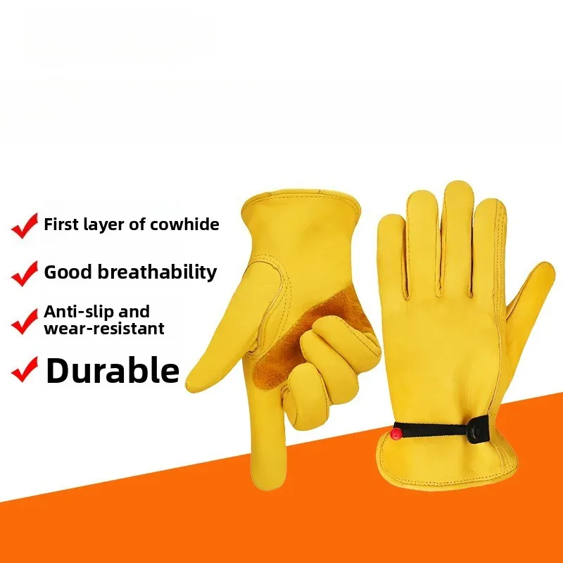 1 Pair Yellow Cowhide Gloves Soft Sensitive Gloves Finger Guards for Welding Glove Bike Accessoris
