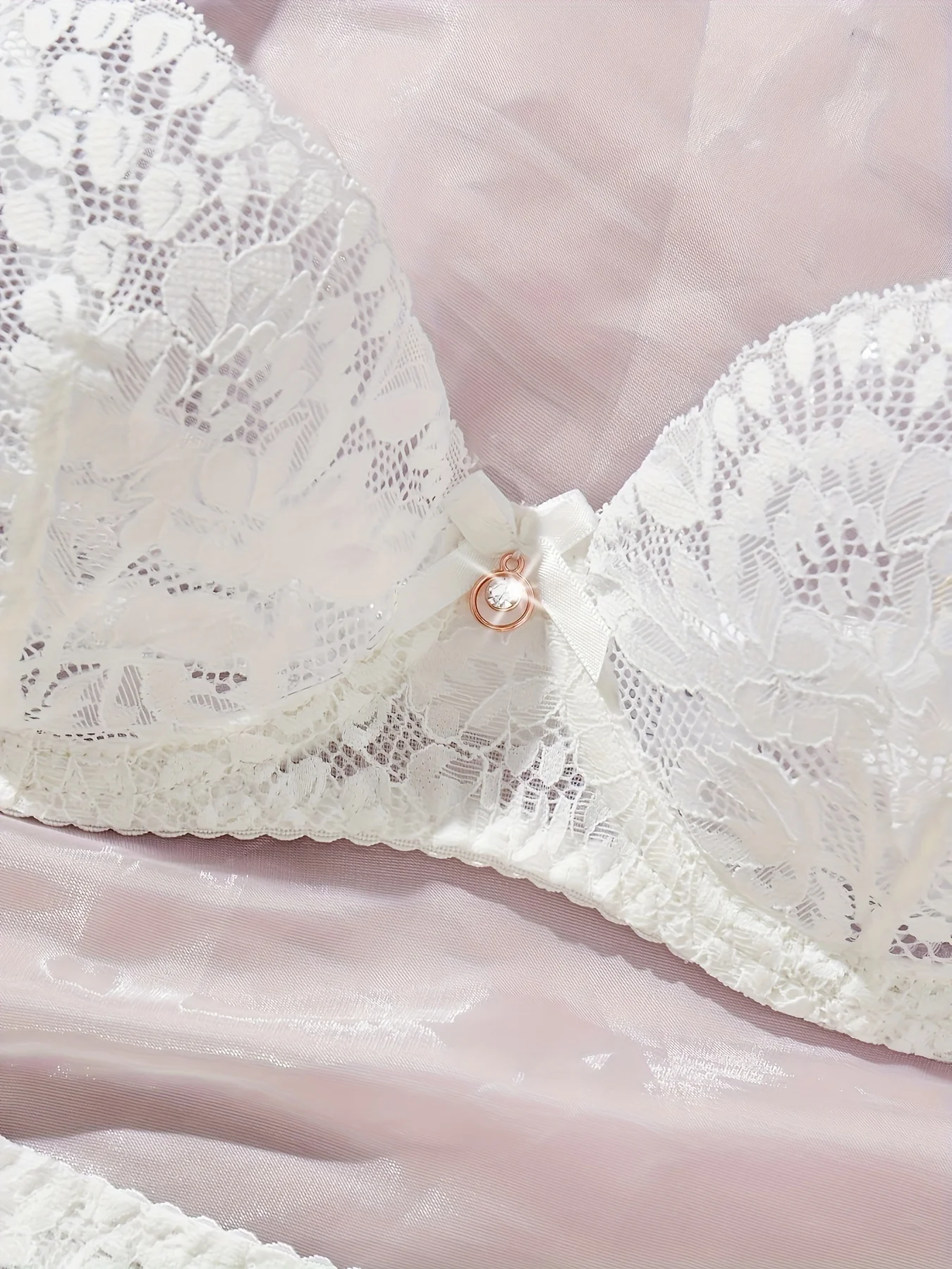 Women's Bra Set Semi-Sheer Lace Bra with Underwire and Delicate Floral Lace Pattern, Wedding Night, Romantic Date, Comfortable Lingerie