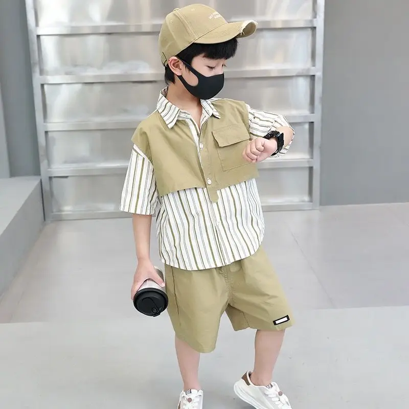 

Printed Shirt Children's Clothing From 8 To 12 Years Boy Child Set Korean Kids Clothes Outdoor Boys Summer Suit Casual 2025 Sets