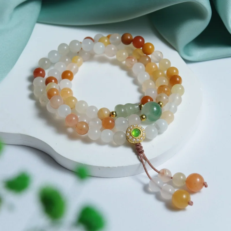 Natural Multi-Circle Jinsi Jade Gourd Bracelet Female Tassel Jade Color Beaded Multi-Layer Bracelet Women's Wholesale