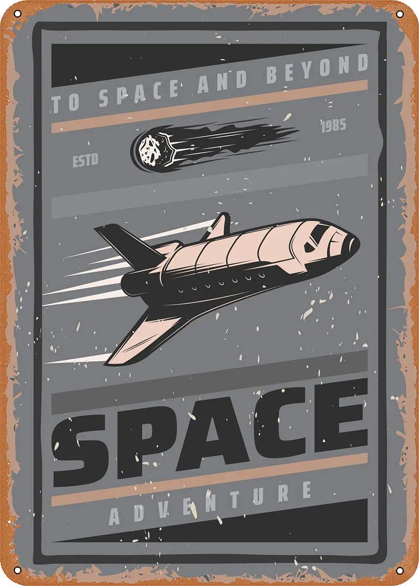 1p  Space Adventure 2 Metal Tin Sign Retro Wall Decor Vintage Art Print Poste Great Gift for Space Fans