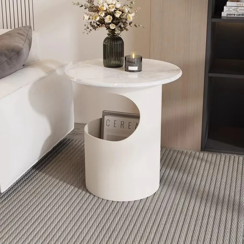 

Modern luxury marble top round side table metal coffee table sofa corner table bedroom