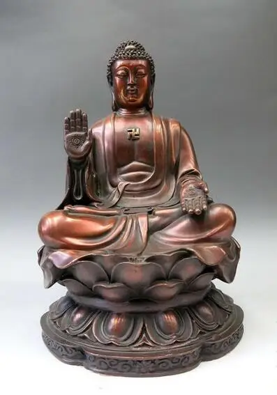 

10" China bronze sculpture carved red copper buddhism Shakyamuni buddha Statue