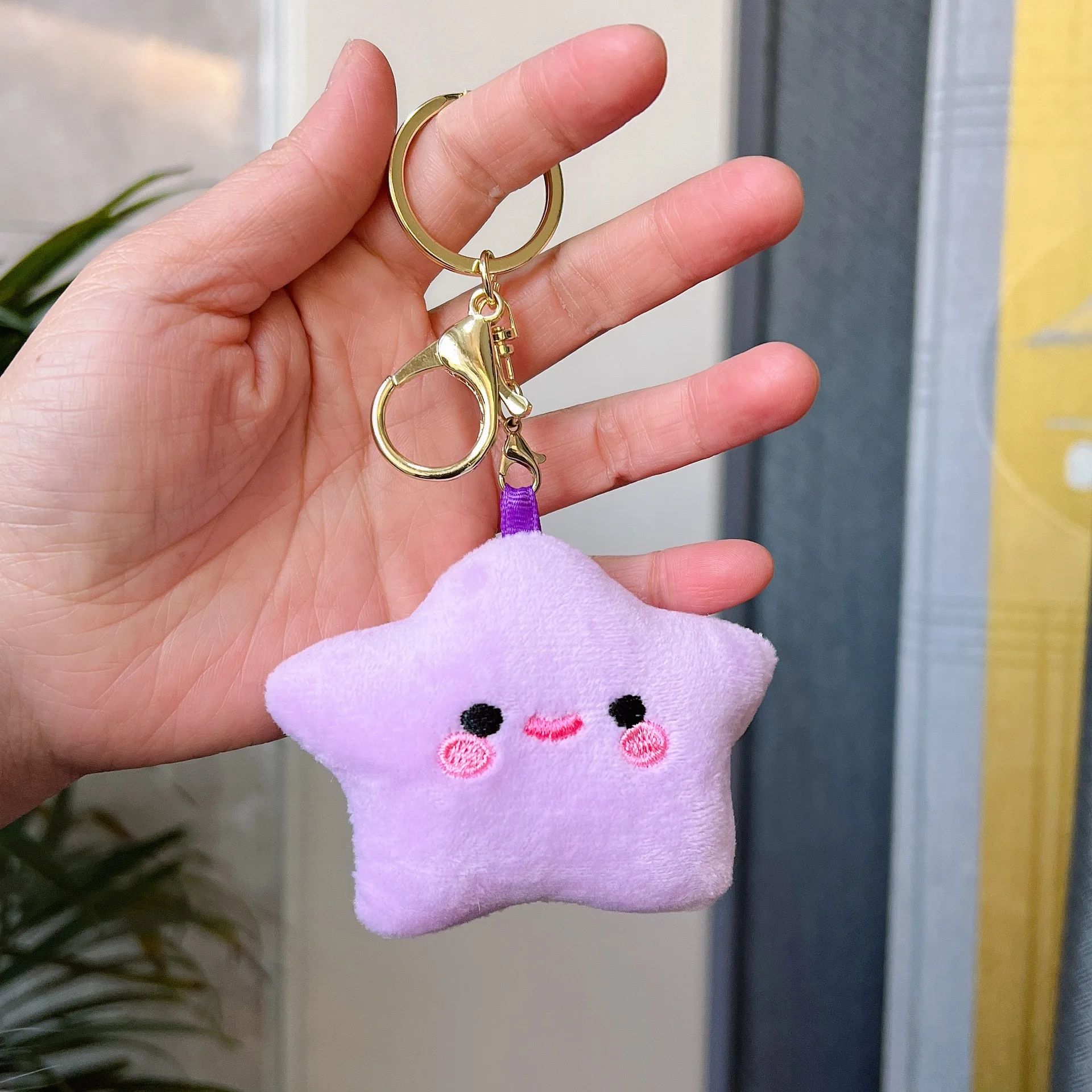 Porte-clés en peluche petite étoile créative, jouet pendentif beurre, sac d'école de string, vente en gros, Pta523, lot de 10 pièces