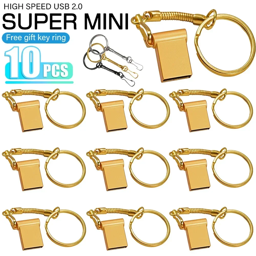 Super Mini 10 PCS LOT USB 2.0 Flash Drive 128GB Black Free Key Ring Memory Stick 64GB Silver Business Gift Pen Drive 32GB