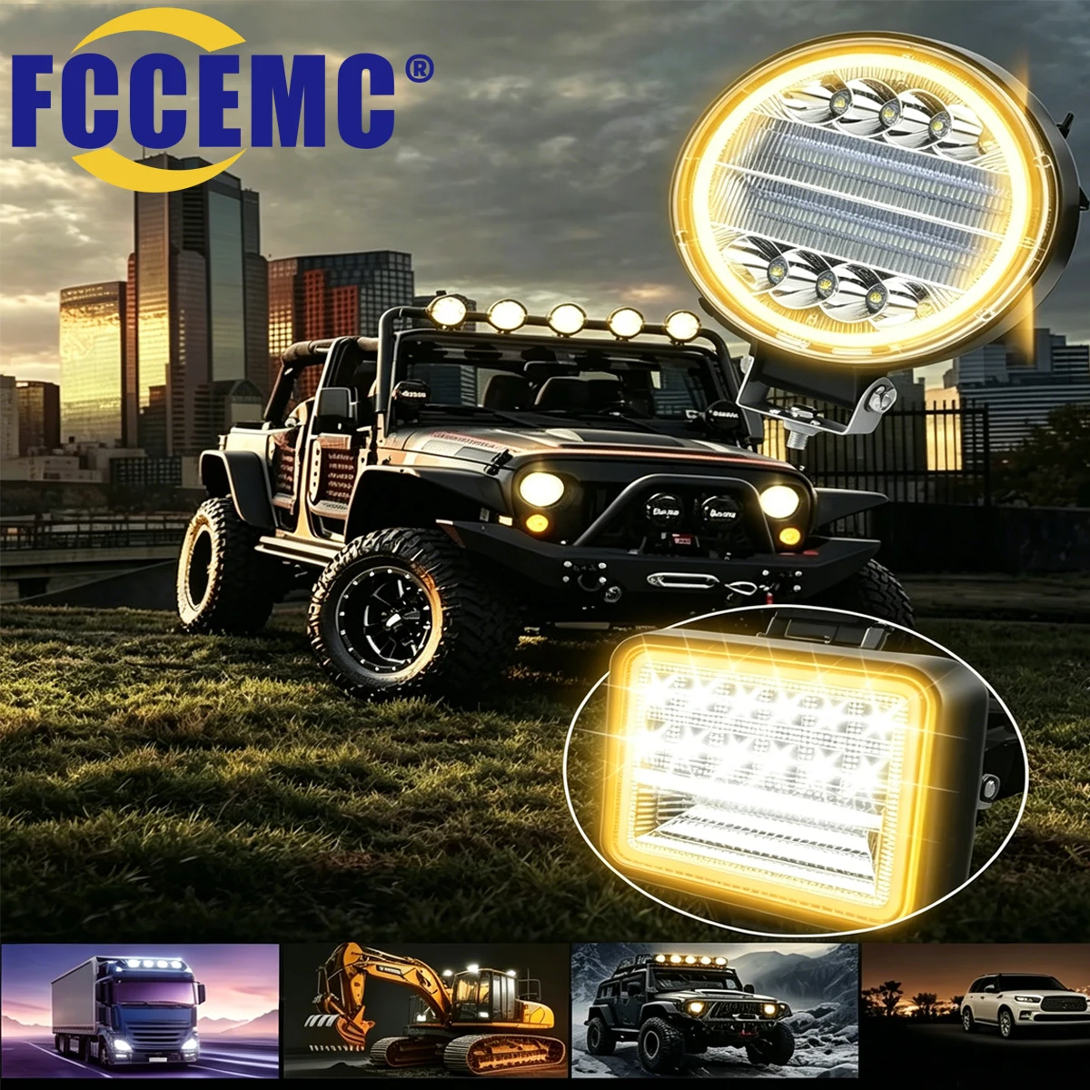 4-Inch LED Round Square Spot Work Light Combo Flood Driving White Amber Fog Lamp For Truck SUUV 4WD 4x4 Offroad ATV Jeep Tractor