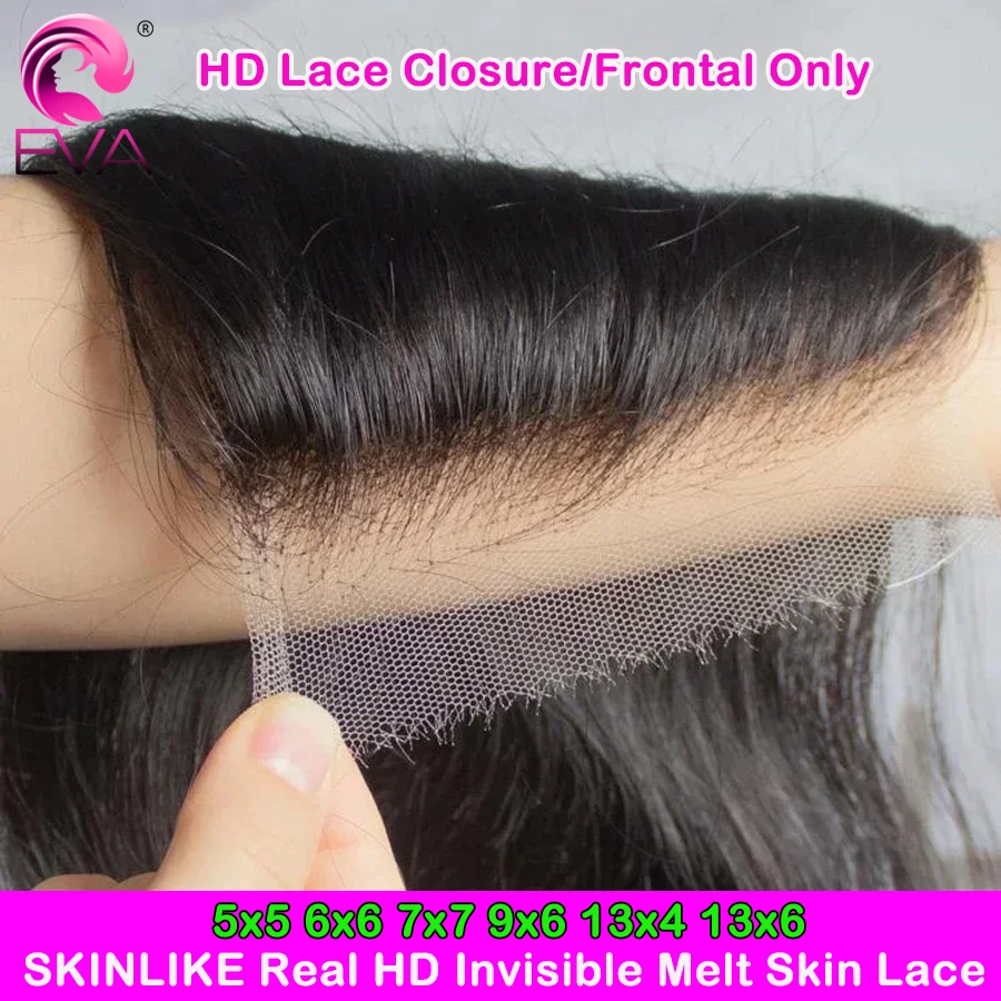 Eva 13x6 Lace Frontal Only Straight 5x5 6x6 7x7 Closures Only Body Wave Pre Plucked 100% Swiss HD Lace Frontal 13x4 Human Hair