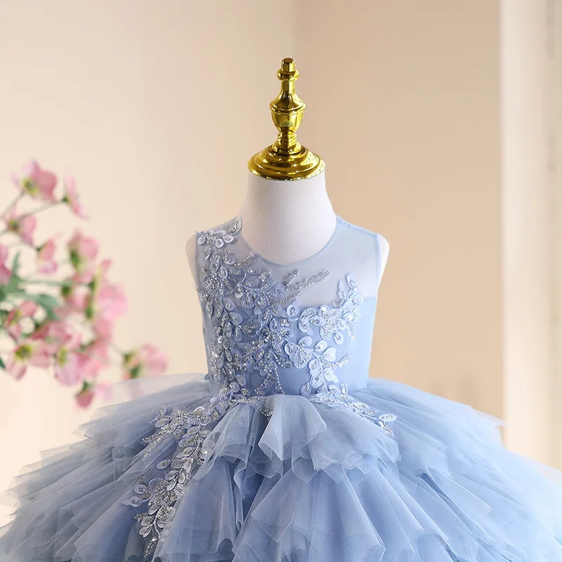 Girls' Dress High-End Light Luxury Niche Children's Birthday First Birthday Princess Dress Puffy Tulle Dress Piano Performance C