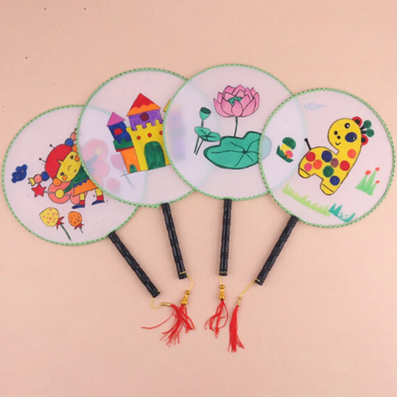 

White Elegant Hand Fan Gong fan blank children DIY art painted fan