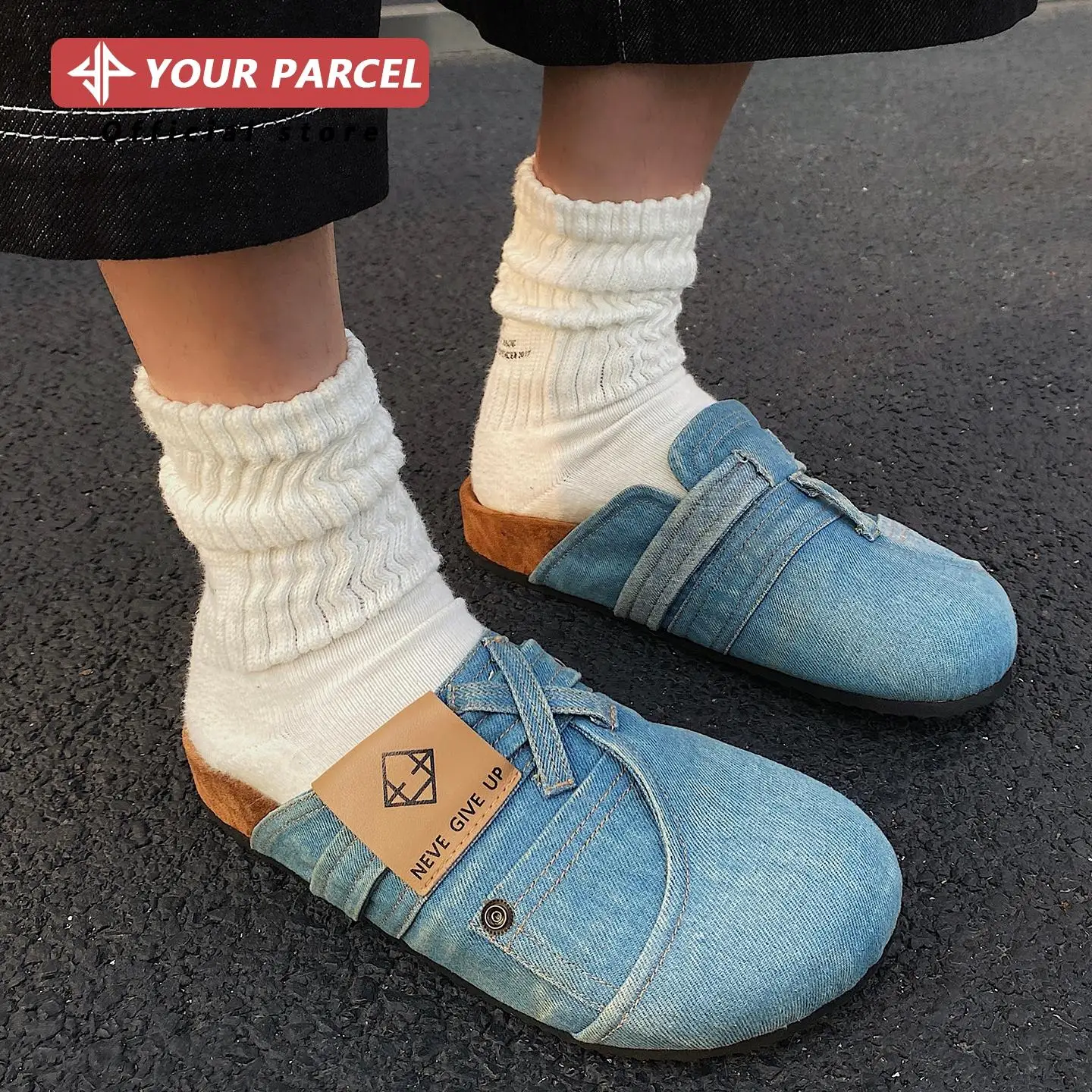 

Cowboy Boken shoes for men with retro pocket buckle design casual slippers for outdoor couples without heels Muller shoes