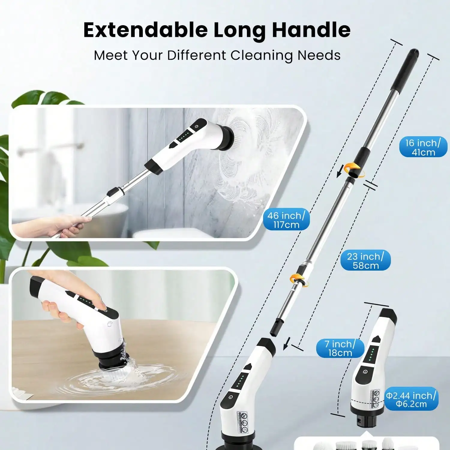 Elektrischer Schleuderschrubber, 2500 mha wiederaufladbare kabellose Reinigungsbürste, IPX7 Badezimmerwäscher, Duschschrubber mit 9 austauschbaren