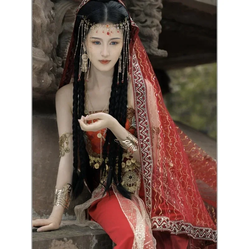 Dunhuang Hanfu Cos Dancer Jupe Améliorée pour Femme, Robe de brev, Alberoiserie, Désert, Princesse Tranditionnelle Alberoise, Costume de Performance