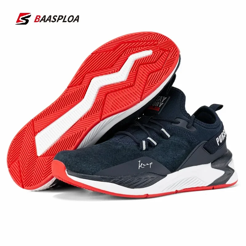 Baasploa Men Running Shoes Non-slip Leather Sneaker Lightweight Tennis Shoe Waterproof Man Breathable Casual Shoes