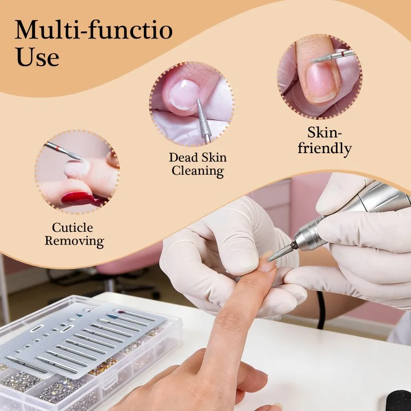 10 szt. Frezów do manicure, elektryczne frezy do paznokci, akcesoria do pedicure, pilnik do paznokci, narzędzie do usuwania żelu i skórek.