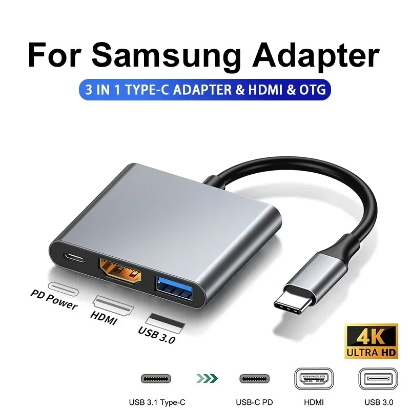 

Концентратор USB C 3-в-1 с доставкой питания типа C мощностью 60 Вт, квадратный портативный адаптер 4K HDMI, многопортовый концентратор для MacBook Air/Pro ChromeBook