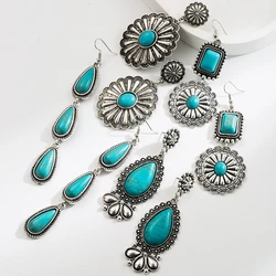 Amazon Hot Selling Bohemian Vacation Style with Turquoise Water Drop Earrings, Fashionable and Creative Exaggerated Earrings