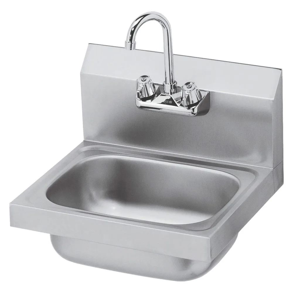 

HS-2L 6" Deep Wall-Mount Hand Sink with Stamped Rim | 4" OC Splash Mount Gooseneck Faucet | 17.25"W x 15.25"D x 13.4"H Overall,