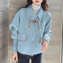 Autumn Winter Fashion Solid Color Coats Women All Match Button Tops Pocket Long Sleeved Loose Short Jacket Chic Female Clothes