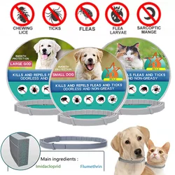 Coleira antiparasitária para animais de estimação, coleiras retráteis para cães e gatos, carrapatos antipulgas, acessórios para cachorros grandes, 38 cm, 70cm, novo