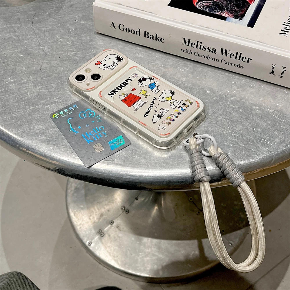 luxury Snoopy lovely Card holder wallet Case protection for iPhone 16 15 14 13 Pro Max 11 12 Coque