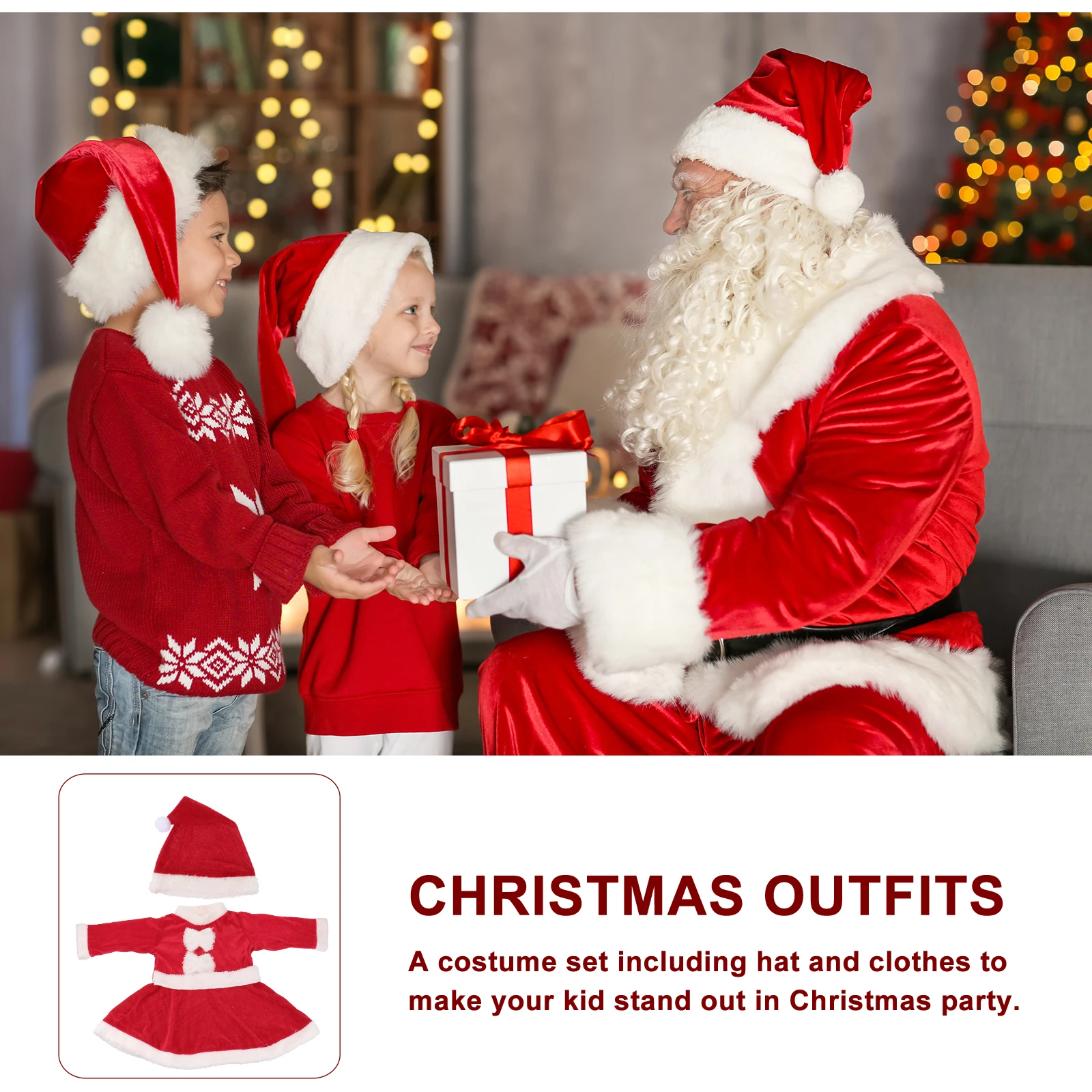 

1 set 1 Set 75Cm Santa Claus Suit For Girls Christmas Party Costume Outfit With Hat Comfortable Easy Wear Adorable Gift