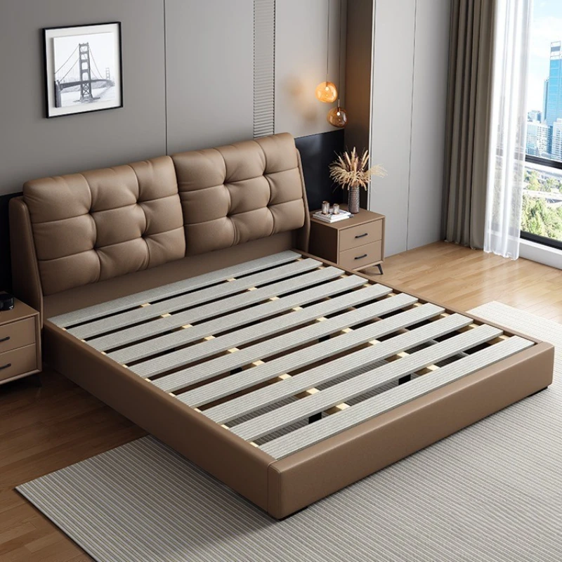 

Leather bed, modern minimalist double bed for home use