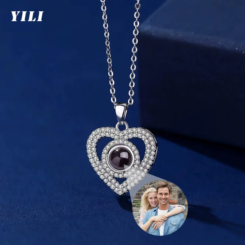 

Personalized Photo Necklace Customized Picture Projection Necklace Diamond Heart Photo Projection Necklace Christmas Gifts
