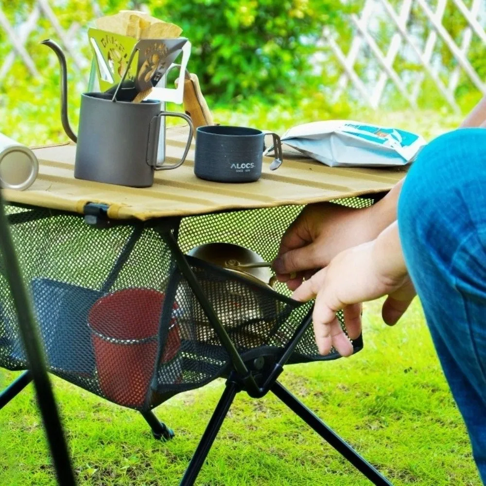 

Hanging Camping Table Net Basket Portable Large Capacity Picnic Table Storage Net Bag Cookware Organizer Hook Holder