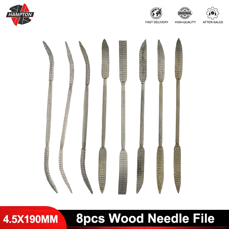 8pcs Mini Riffler Wood Rasp File Set 4.5x190mm Double Ended Coarse Rifler Files Set For Woodworking Carving Hand Tools