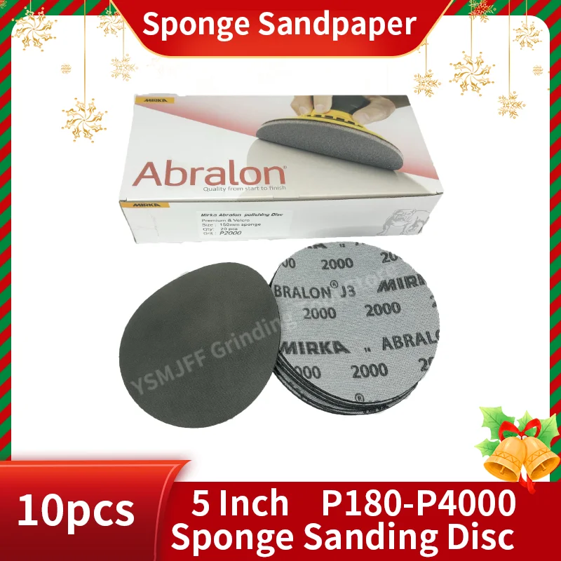 10PCS  5Inch Sponge Sanding Discs, Foam Hook & Loop Round Sandpaper 180-4000 Grit, Wet & Dry Use for Mirka Random Orbital Sander